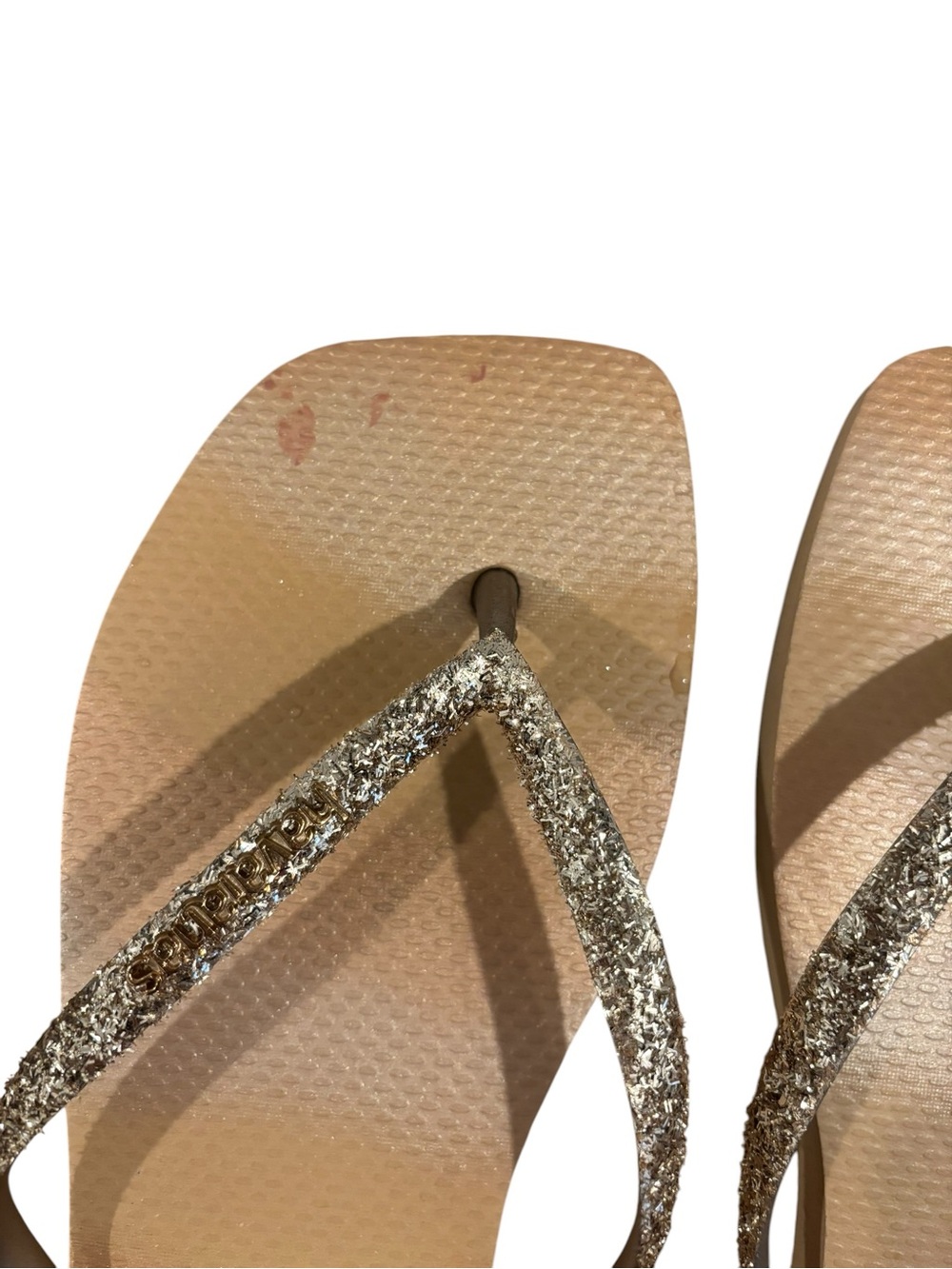 Havaianas Women’s Tan Flip Flops with Metallic Straps Size 9/10 - Picture 4 of 6